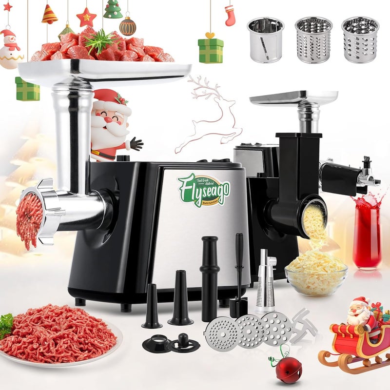 Flyseago Electric Meat Grinder, Cheese Grater 3000W Multifunctional Meat Grinder with Juicer, Vegetable Cutter Veggie Slicer, Shredder, Meat Chopper, Sausage Stuffer, Kubbe Kit, Home Use - Image 1